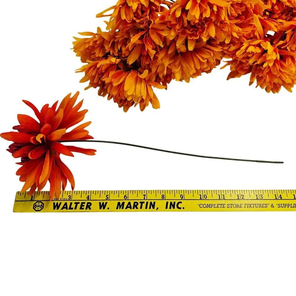 35 Pc Orange Yellow Artificial Silk Mum Flower Stem Fall Floral Crafts Decor Lot